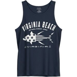 Sunsations Tank Top Virginia Beach Fish Flag Mens Size M Navy Blue Cotton Shirt